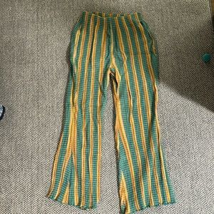Fine Line Striped Textured Pull On Flare Leg Pants